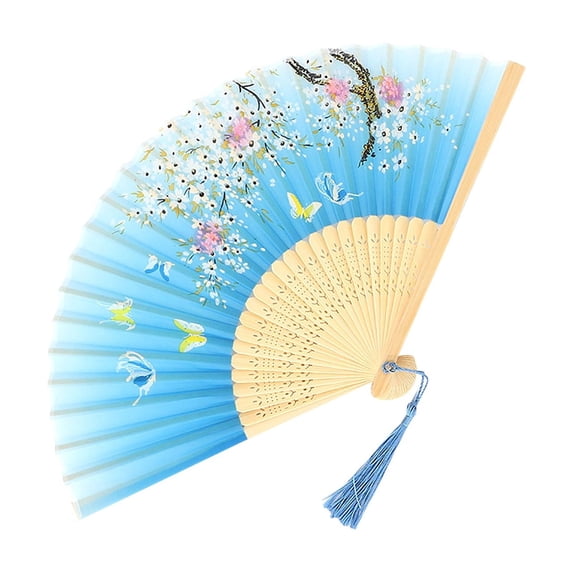 Hand Fans for Women, 8 in Silk Surface, Decorative Folding Fans, Hand Held Fans Foldable, Summer Outings, Wedding Photos, Gradient Blue, 1 Pc