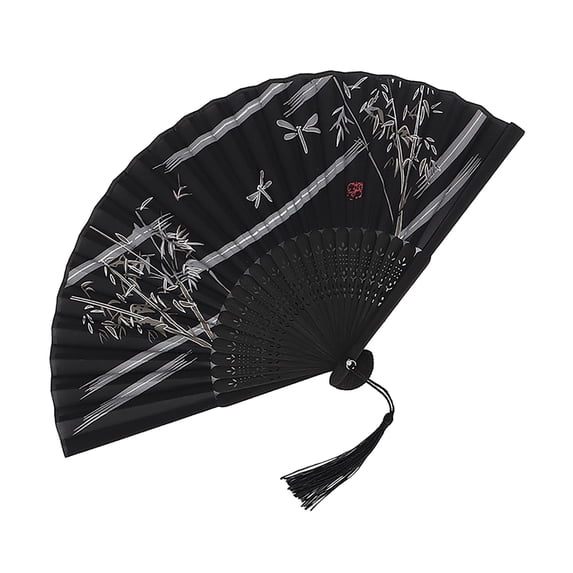 Hand Fans for Women, Folding Hand Fan, 8 in Bamboo Construction, Cherry Blossom Branches, Pocket Sized Carry, Party Costumes, Black Finish, 1 Pc