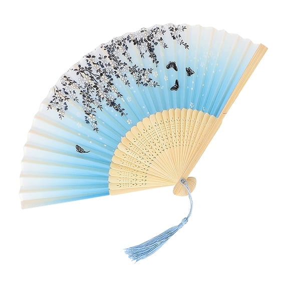 Hand Fans for Women, Portable Hand Fan, 8 in Collapsible Bamboo, Purple Butterfly, Cherry Blossom Decorations, Tea Gatherings, Tassel, 1 Pc