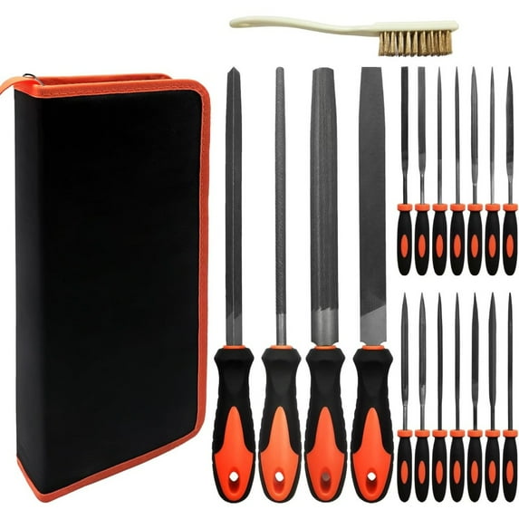 Hand File Tool Set,Includes Flat/Half-Round/Round/Triangle Steel File, Half-Round Wood File