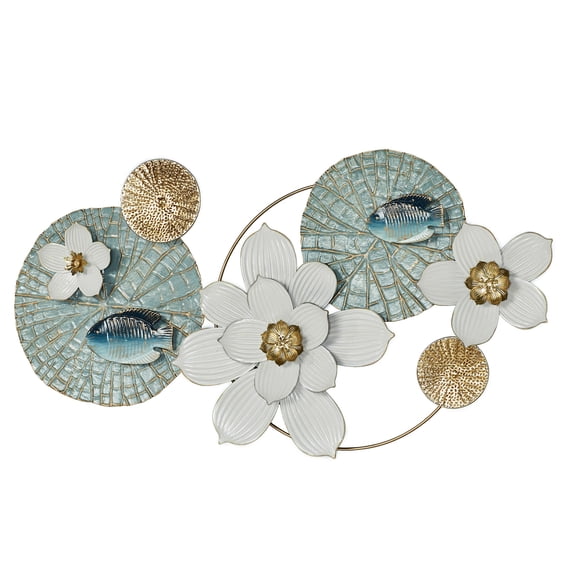 Hand-Finished Water Lily Beauty Fish Pond Metal Wall Art, For Indoors or Covered Outdoors