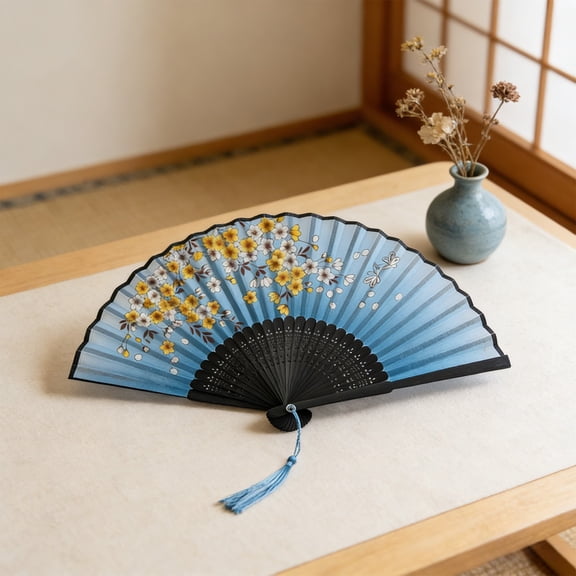 Hand – Folding , Silk Fabric With Wooden Frame, Portable Multicolor Tassel Design for Summer Wedding Decoration and Stage Prop, 1 pc