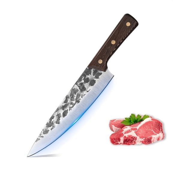 Hand Forged 8-Inch Chef Knife, Japanese Gyuto Kitchen Knife, High Carbon Steel Blade, Full Tang Wood Handle
