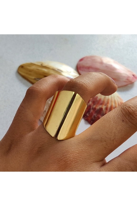 Hand Forged Brass Ring | Wide Statement Cuff Ring | 21st Anniversary Gift for Her | Adjustable Boho Jewelry | Bold Gold Brass Ring for Women