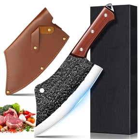 Hand Forged Butcher Knife -DFITO Chef Knife With Sheath, Stainless Steel Meat Cleaver, Cooking Knife for Kitchen Camping, BBQ, Hunting - Gift Box Knives for Men