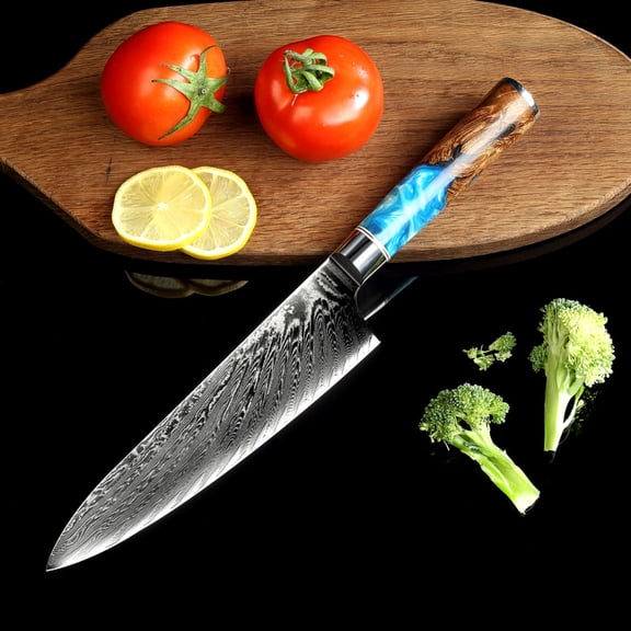 Hand-Forged Chef Knife, High Carbon Steel Kitchen Knife with Hammered Blade & Wood Handle, Professional Multipurpose Knife for Meat, Vegetables & Sushi
