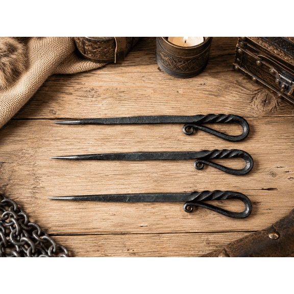 Hand Forged Iron Cutlery Pins, 3-Piece Set | 7 Inch Medieval Style
