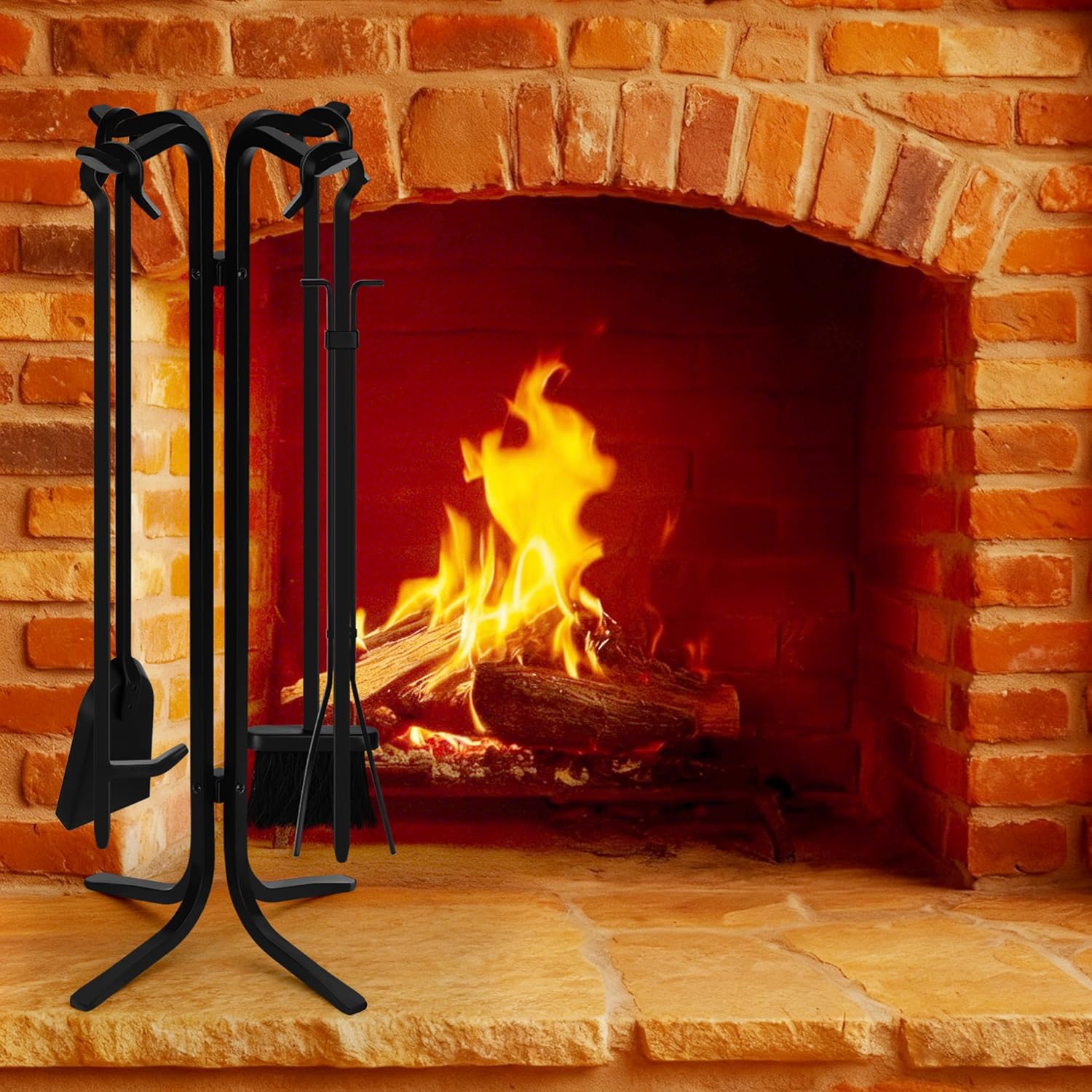 Hand Forged Iron Fireplace Tools Set 5-Piece Wrought Iron 28 Inch Fire