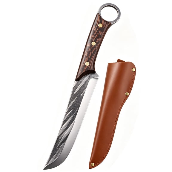 Hand Forged Kitchen Boning Knife, Solid Wood Handle Full Tang Utility Knives with Sheath