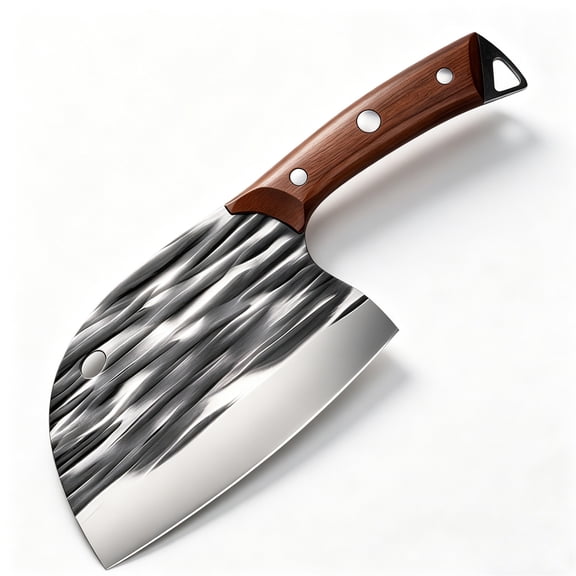 Hand Forged Kitchen Cleaver Knife, Solid Wood Handle High Carbon Steel Chef Knife, Ultra Sharp Full Tang Meat Chopping Knife with Hammer Pattern Blade for Home Cooking
