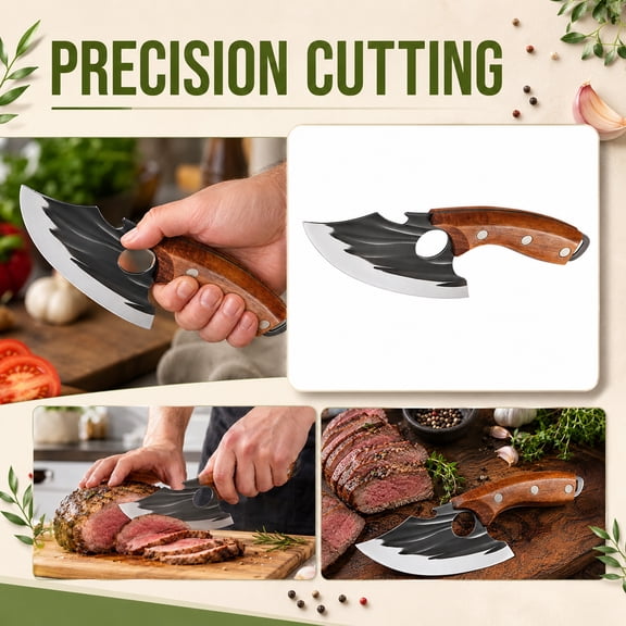Hand Forged Kitchen Knife With Curved Slicing Blade And Ergonomic Single Hole Handle, Multipurpose Utility Knife For Meat And Vegetable Prep, Natural Metal Finish, 1 Pc