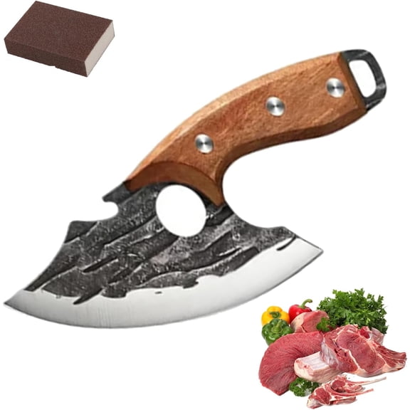 Hand Forged Kitchen Knife, Forged Kitchen Knife Set, For Cutting Meat Vegetable, For Kitchen, Camping, Outdoor Cooking (A)