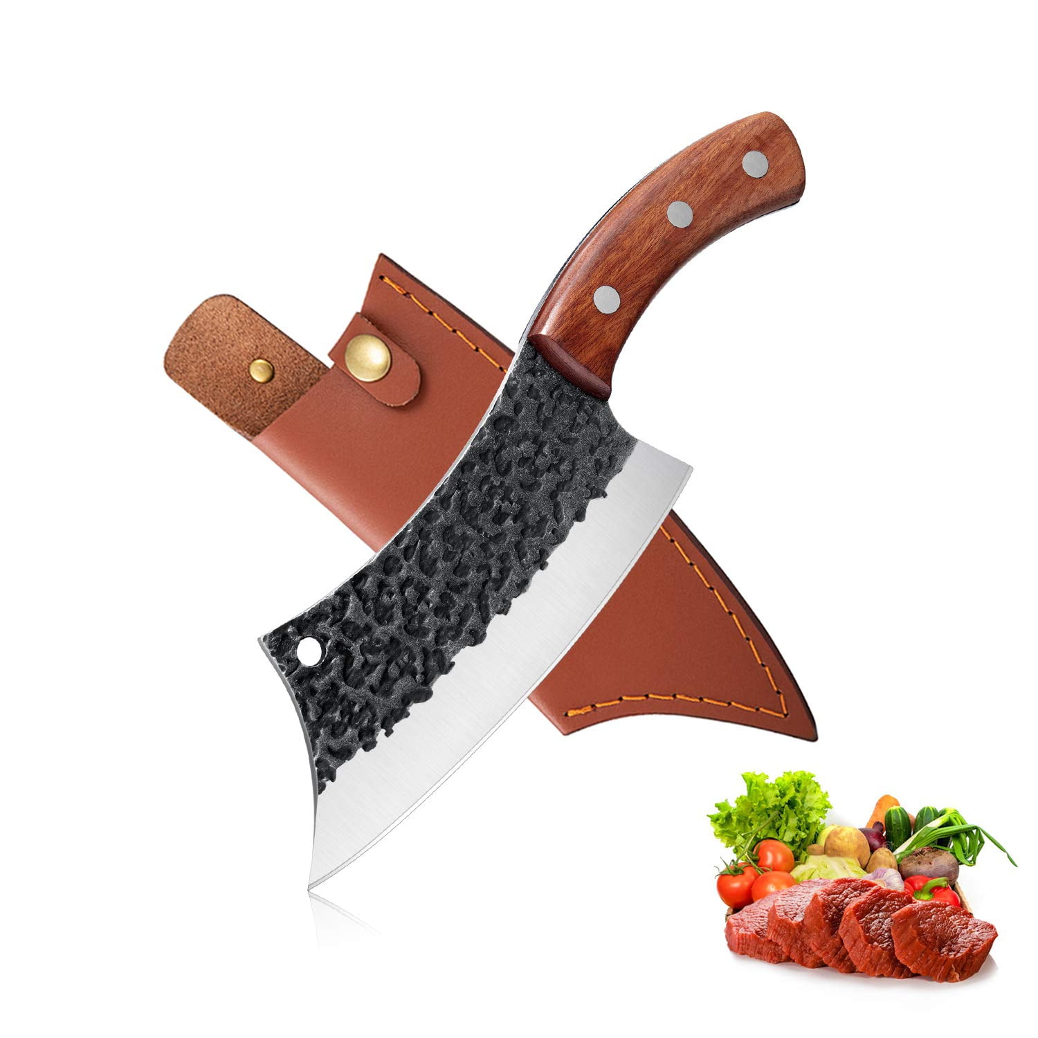 Kitory Big Boning Knife, Hand forged multi purpose cleaver kitchen chef  butcher knife, Full-tang Chopping knife with Copper Rivets for
