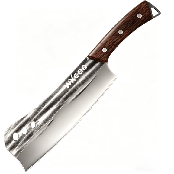 Hand Forged Multi-purpose Kitchen Machete Cleaver, Solid Wood Handle High Carbon Stainless Steel Chopping Knife, Ultra Sharp Heavy Duty Chef Cooking Knife