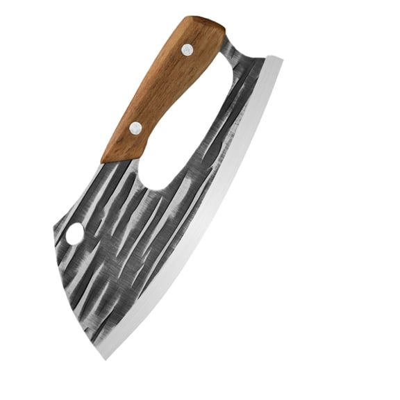Hand Forged Sharp Stainless Steel Meat Cleaver Anti-Slip Ergonomic Wooden Handle Multi-Purpose Cutting Knife For Kitchen Meat Vegetable Outdoor Camping BBQ(Texture A-Silver)