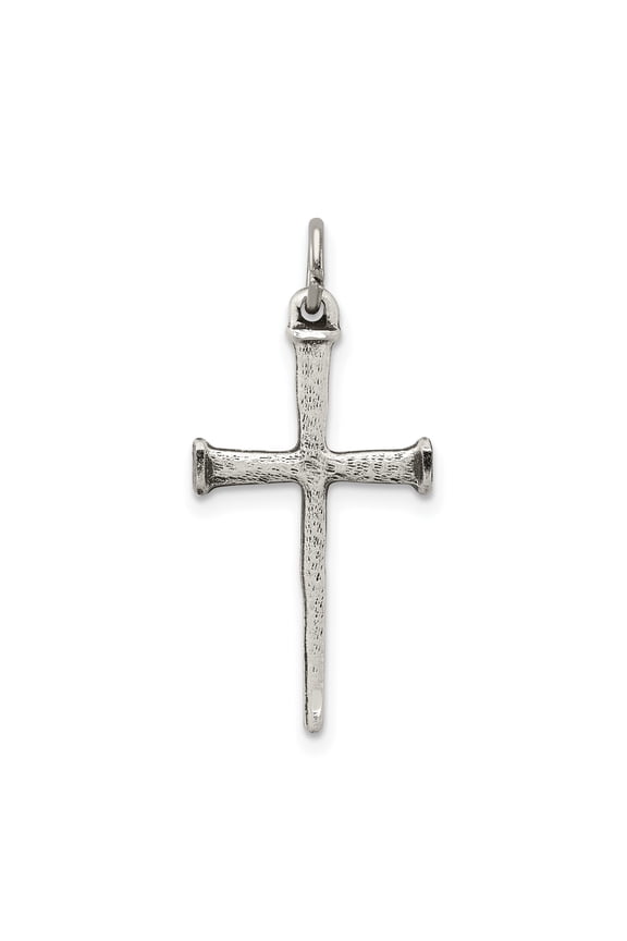 Hand Forged Sterling Silver Nail Cross Pendant Necklace for Men and Women Minimalist Hammered Texture Rustic Religious Jewelry Symbolizing Faith Strength Modern Spiritual Design