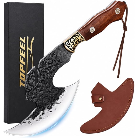 Hand Forged Viking Knife 6.2" Meat Cleaver with Sheath, Chinese Kitchen Axe Boning Knife for Meat Cutting, High Carbon Steel Butcher Knife Home Outdoor BBQ Camping Birthday Gifts for Men Dad