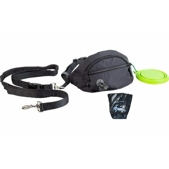 Hand Free Dog Leash, Dog Running Leash Belt for Walking Jogging, Dog Waist Zipper Pouch Fanny Pack with Poop Bag Dispenser, Dual Padded Handle Bungee Leash for Small Medium Large Dogs