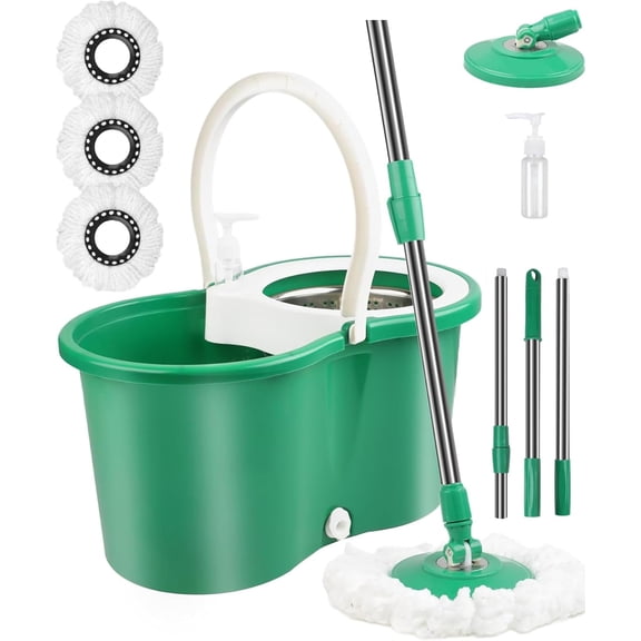 Hand Free Household Mop and Bucket with Wringer Set,Operable Rotating Mop Bucket Set with 3 Microfiber Replacement Head and Stainless Stee Extended Handle for Office and Home use