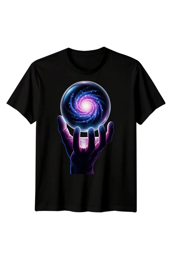 Hand Galaxy Space Mens T-Shirt Cosmic Orb Design