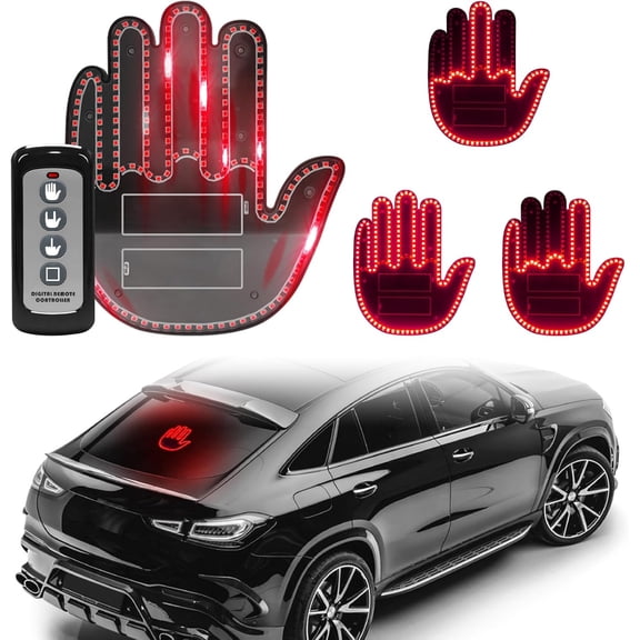 Hand Gesture Light with Remote, Red LED Finger Funny Window Sign Light Accessories for Car Truck (Red)