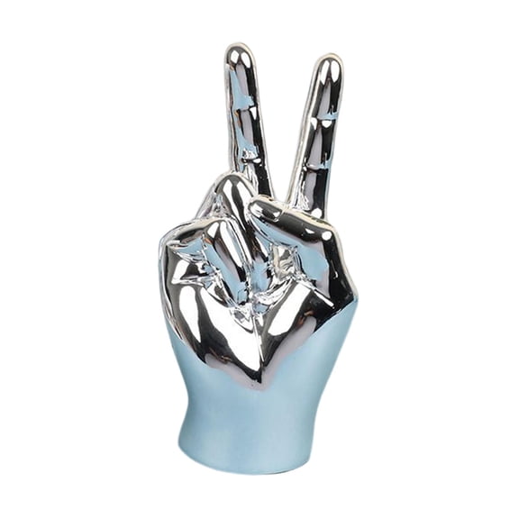 Hand Gesture Statue Creative Hand Sculpture for Home Table Centerpiece Decor Peace Argent