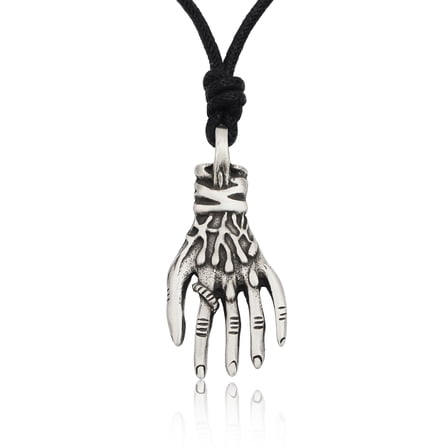 Hand Gothic Scary Silver Pewter Charm Necklace Pendant Jewelry With Cotton Cord