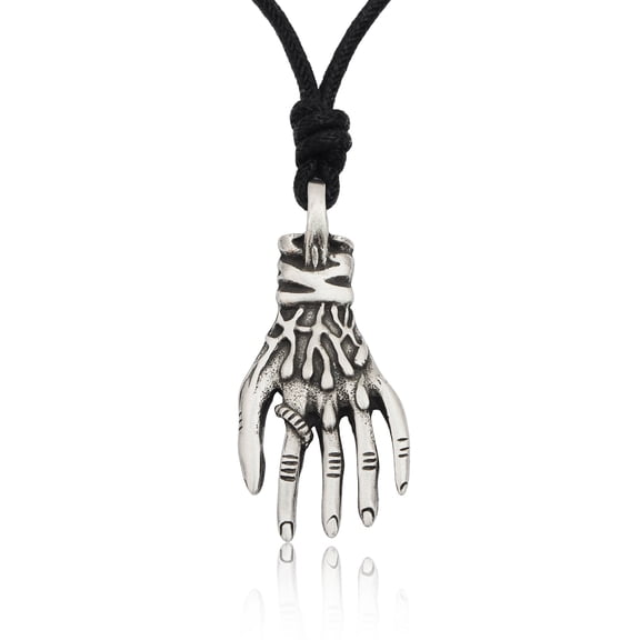 Hand Gothic Scary Silver Pewter Charm Necklace Pendant Jewelry With Cotton Cord