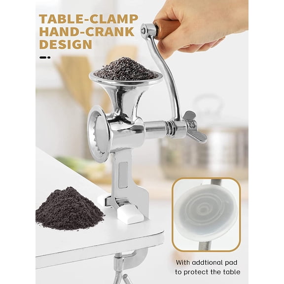 Hand Grain Mill Grinder Stainless Steel Adjustable Coarseness Table Clamp Manual Coffee Pepper Seed Mill with 50g Hopper for Home Kitchen
