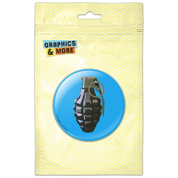 Hand Grenade Frag Explosive Weapon on Blue Refrigerator Button Magnet