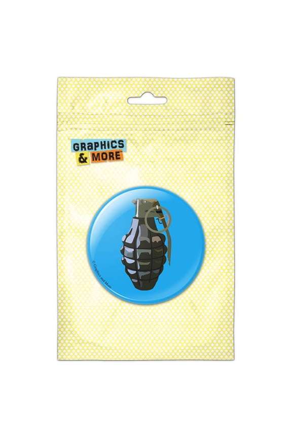 Hand Grenade Frag Explosive Weapon on Blue Refrigerator Button Magnet