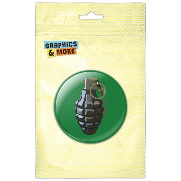 Hand Grenade Frag Explosive Weapon on Green Refrigerator Button Magnet