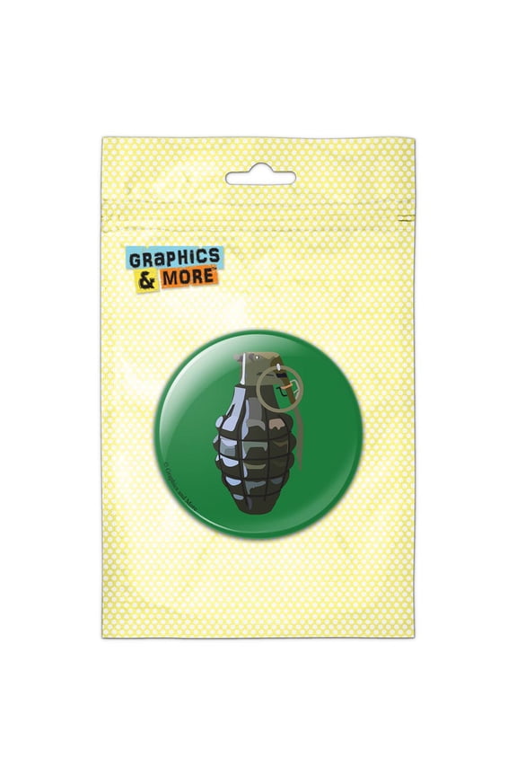 Hand Grenade Frag Explosive Weapon on Green Refrigerator Button Magnet
