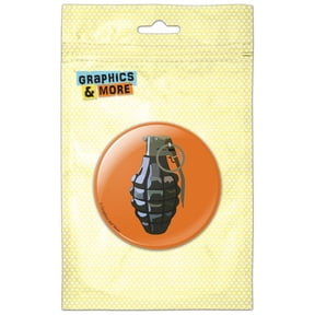 Hand Grenade Frag Explosive Weapon on Orange Refrigerator Button Magnet