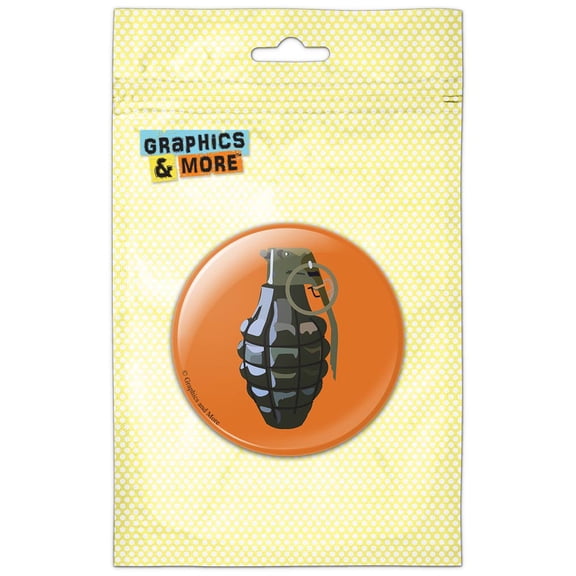 Hand Grenade Frag Explosive Weapon on Orange Refrigerator Button Magnet