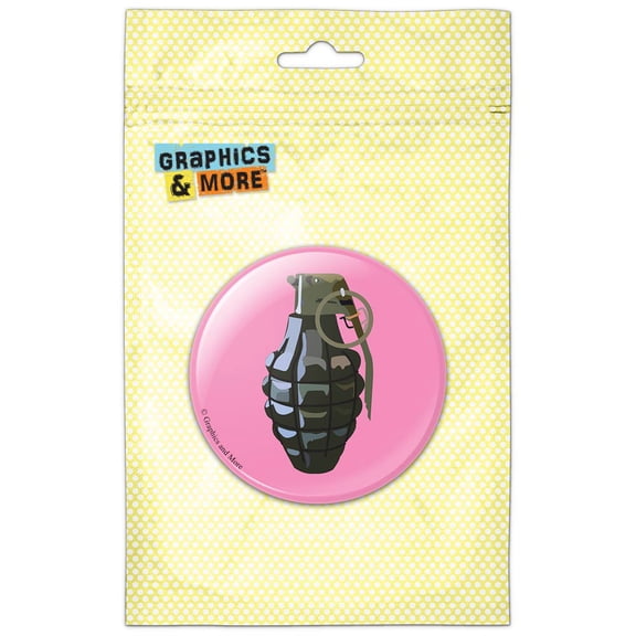 Hand Grenade Frag Explosive Weapon on Pink Refrigerator Button Magnet
