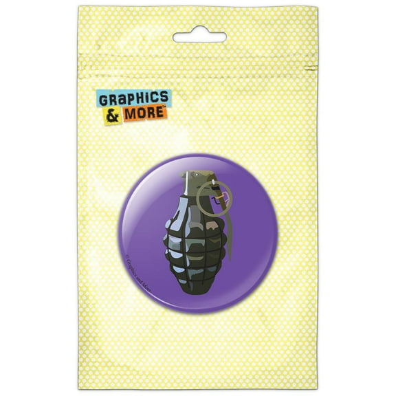 Hand Grenade Frag Explosive Weapon on Purple Refrigerator Button Magnet