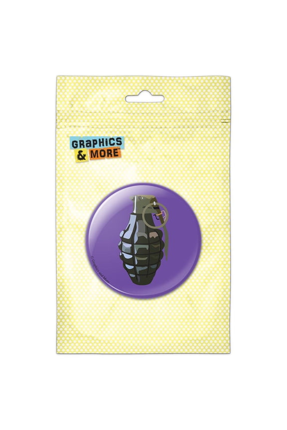 Hand Grenade Frag Explosive Weapon on Purple Refrigerator Button Magnet
