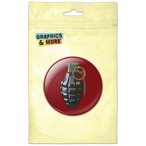 Hand Grenade Frag Explosive Weapon on Red Refrigerator Button Magnet