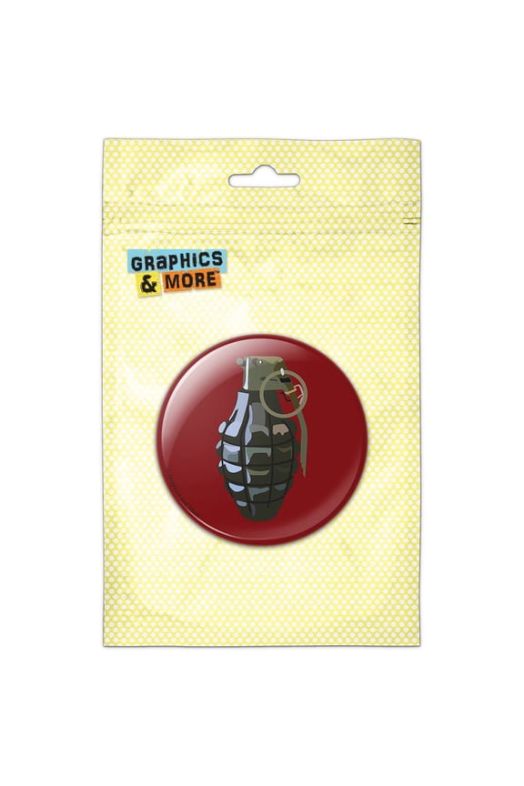Hand Grenade Frag Explosive Weapon on Red Refrigerator Button Magnet