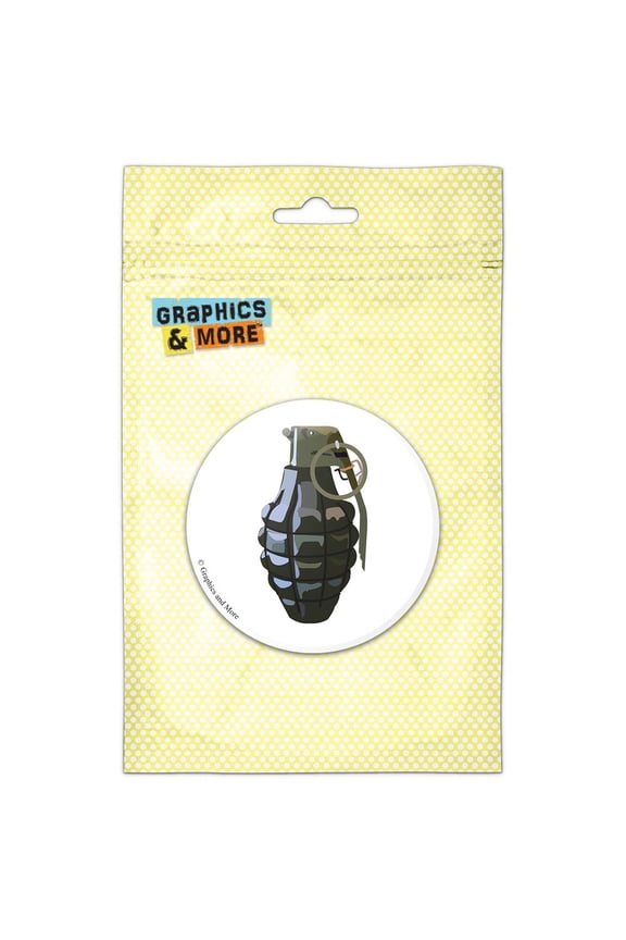 Hand Grenade Frag Explosive Weapon on White Refrigerator Button Magnet