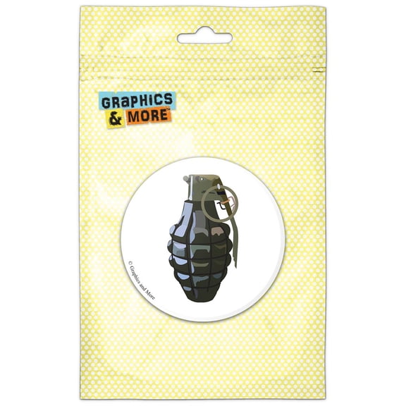 Hand Grenade Frag Explosive Weapon on White Refrigerator Button Magnet