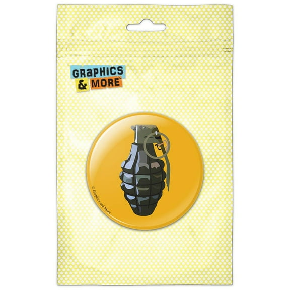 Hand Grenade Frag Explosive Weapon on Yellow Refrigerator Button Magnet