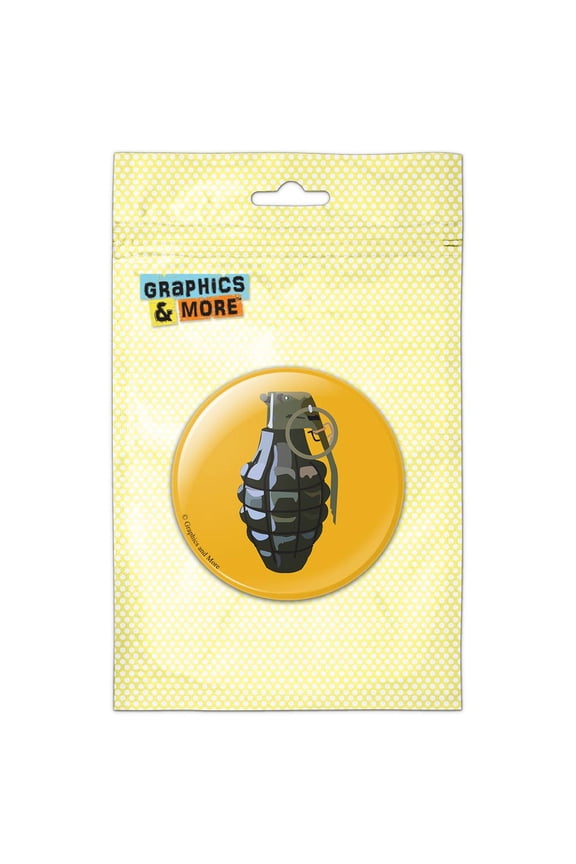 Hand Grenade Frag Explosive Weapon on Yellow Refrigerator Button Magnet
