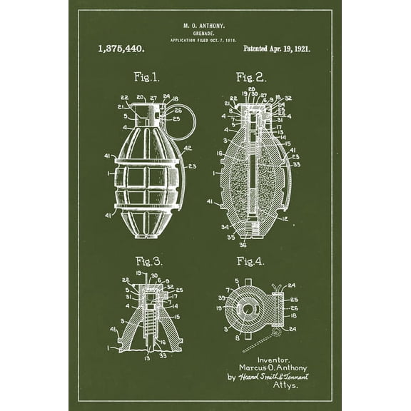 Hand Grenade Invention Patent Art Poster Print