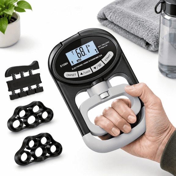 Hand Grip Strength Dynamometer Tester Up To 265lbs with Adjustable Handle
