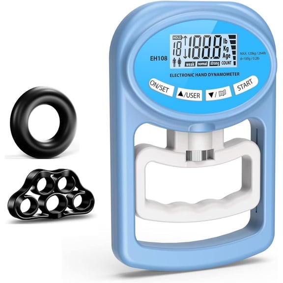 Hand Grip Strength Tester Trainer - Electronic Hand Dynamometer Forearm Grip Strengthener Exerciser Digital Training Gauge 265 Lbs 120 Kgs for Sport Home School Use