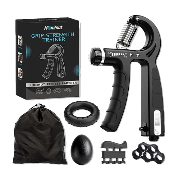 6-in-1 Hand Exerciser Kit Adjustable Grip Strengthener, Forearm Trainer Finger Stretcher Grip Ball for Fitness Training Stress Relief Gift for Boyfriend