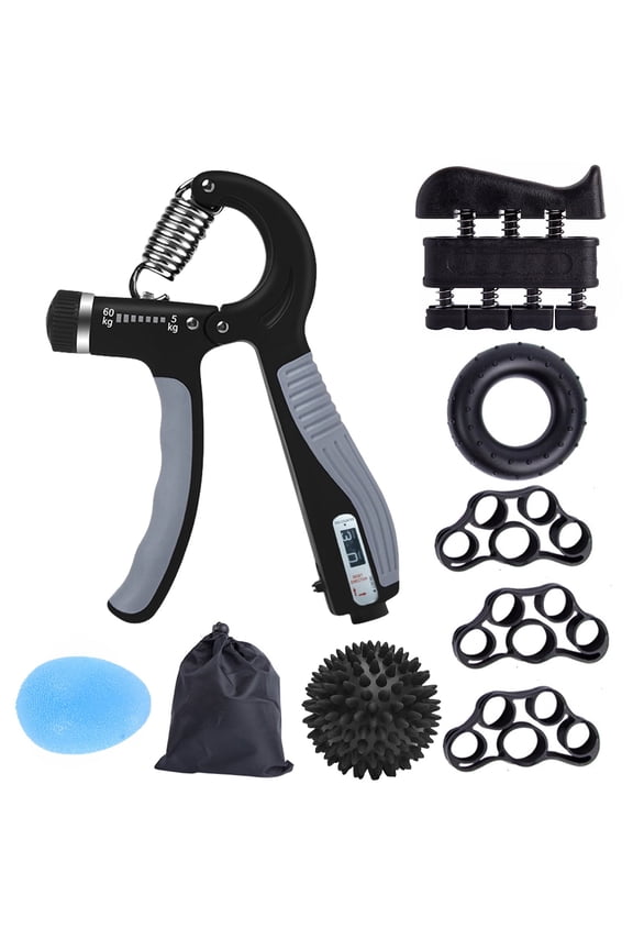 Hand Grip Strengthener Adjustable Hand Gripper, Finger Stretcher Resistance Extensor Bands, Finger Exerciser, Grip Strength Ring & Stress Relief Ball for Athletes & Musicians