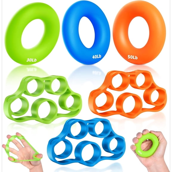 Hand Grip Strengthener, Finger Exerciser, Grip Strength Trainer (6 PCS),New Material,Forearm Grip Workout, Finger Stretcher, Relieve Wrist Pain, Carpal Tunnel